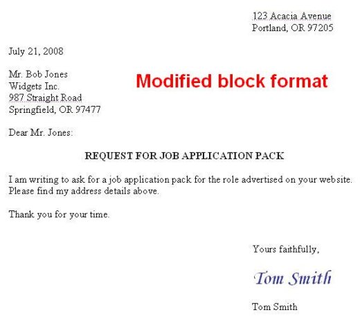 business letter format sample. And a modified block format